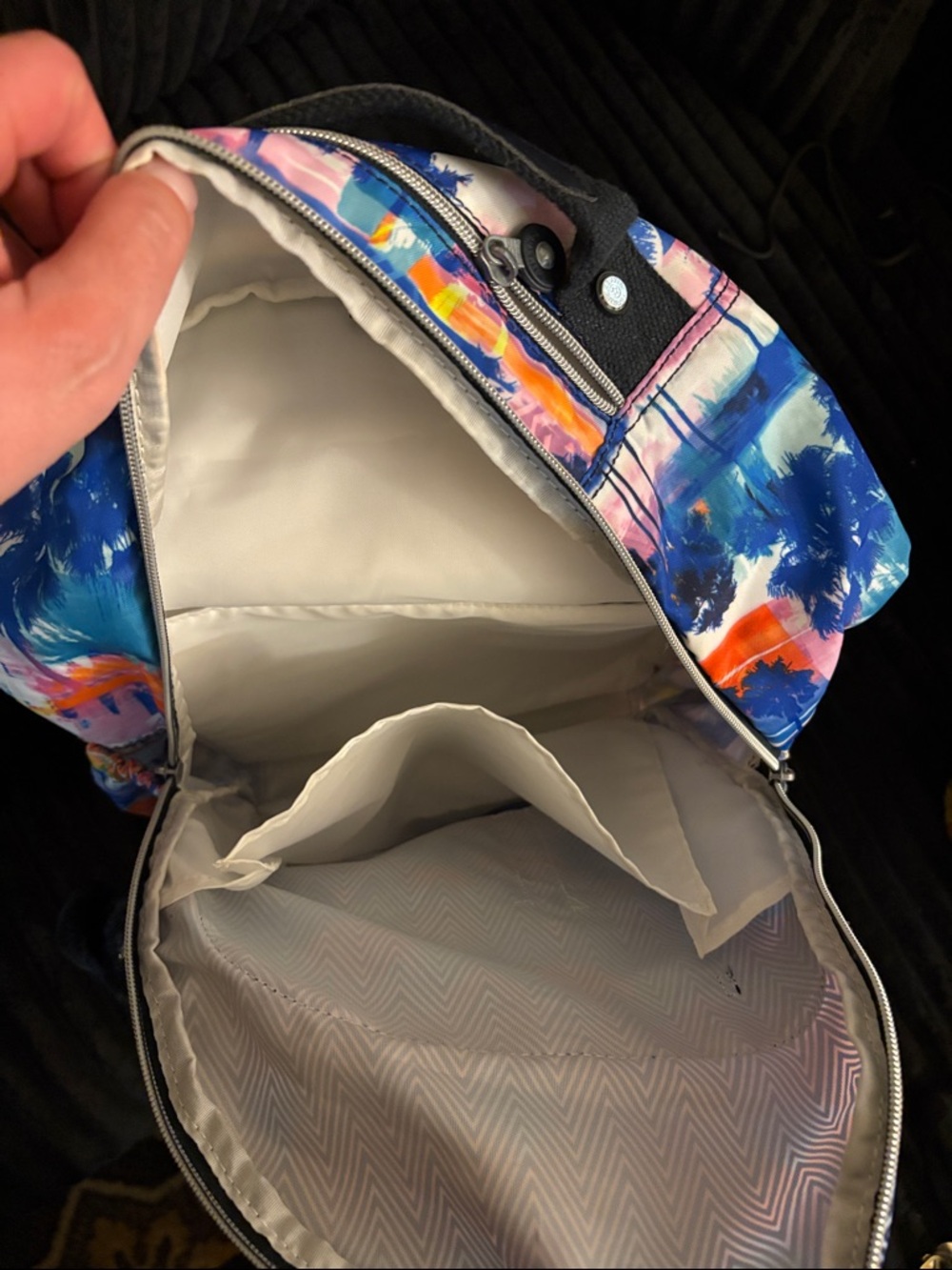 Kipling Blue & Pink Palm-Print Backpack - Picture 3 of 7
